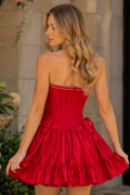 Red strapless pearl A-line mini dress