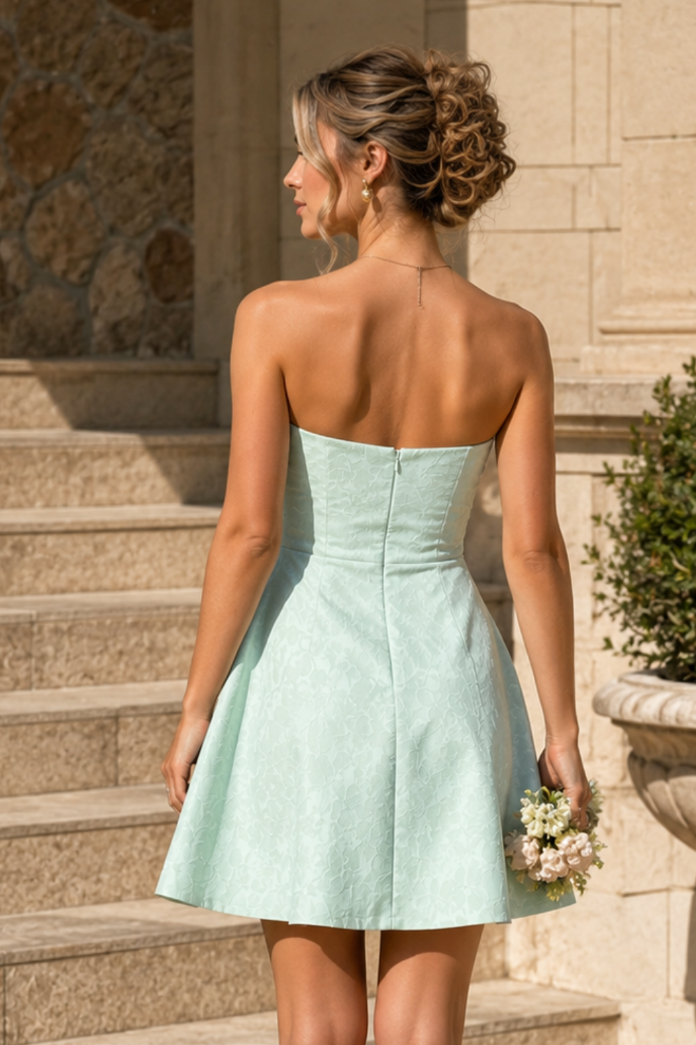 Floral print strapless A-line short homecoming dress